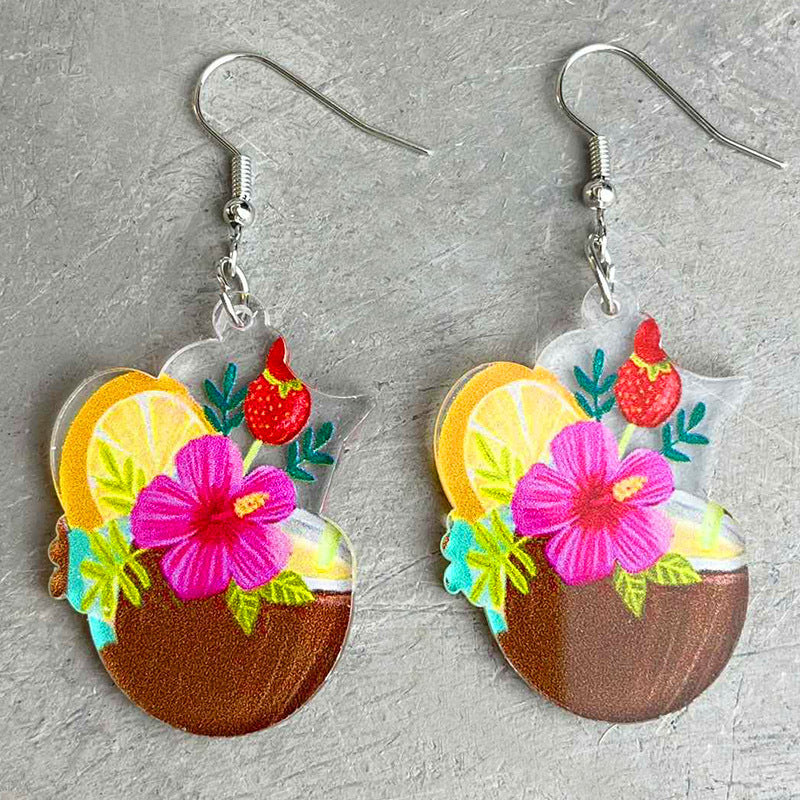 Wholesale Acrylic Fun Cocktail Fruit Drink Party Earrings